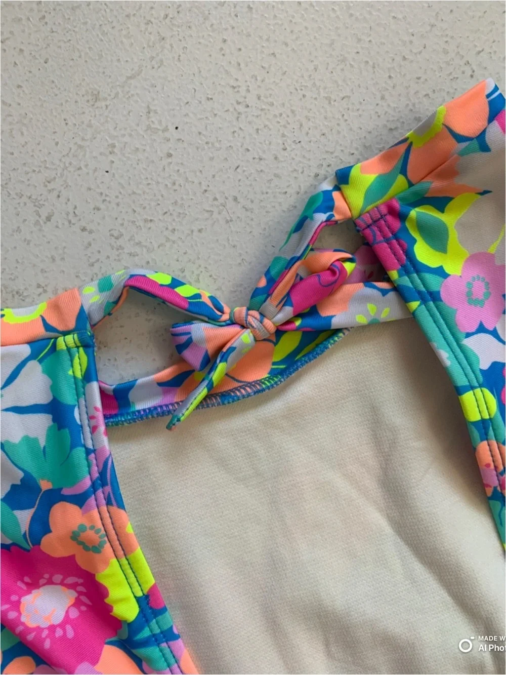 Cat & Jack Girls Large Colorful Flower Print Long Sleeve One Piece Swimsuit NWOT